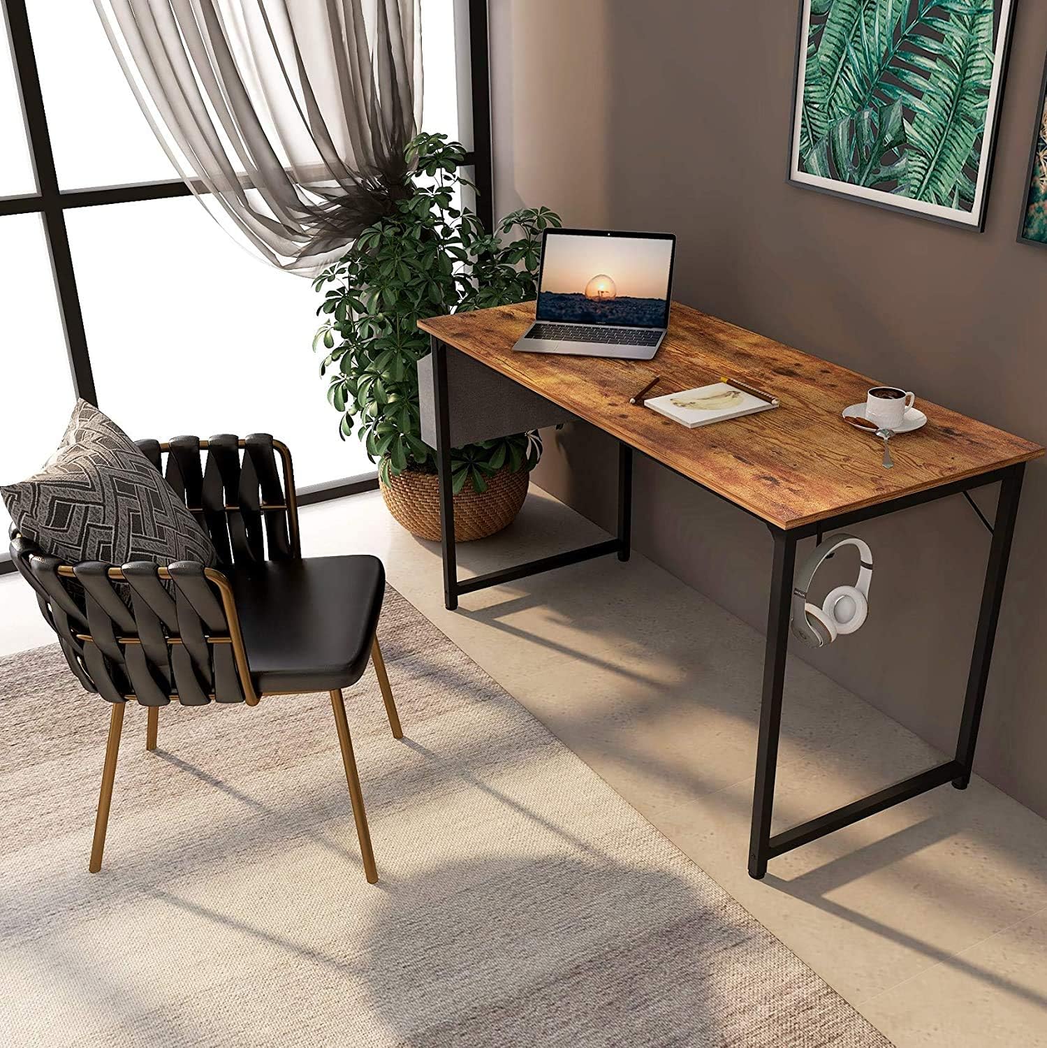 CubiCubi Computer Desk 47" Study Writing Table for Home Office, Industrial Simple Style PC Desk, Black Metal Frame, Rustic: Kitchen & Dining