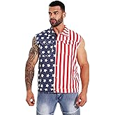 RongYue Men's American Flag Denim Vest Casual Retro Lapel Sleeveless Jean Jacket Shirt Loose Fit Biker Vest