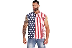 RongYue Men's American Flag Denim Vest Retro 4th of July Patriotic Sleeveless Jean Jacket Shirt Casual Loose Fit Lapel Vest