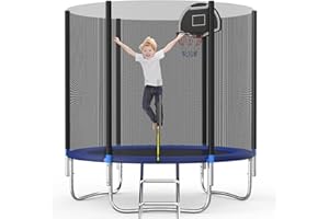 SENCHO GINSYTALIOR Tranpoline 10FT 12FT 14FT Tranpoline for Kids with Safety Enclosure Net Recreational Tranpoline for Adults ASTM Approval Backyard Outdoor Tranpoline with Basketball Hoop