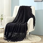 CREVENT Knitted Decorative Throw Blanket for Couch Sofa Chair Bed,Soft Warm Cozy Light Weight for Spring Summer (50''X60'' Black)