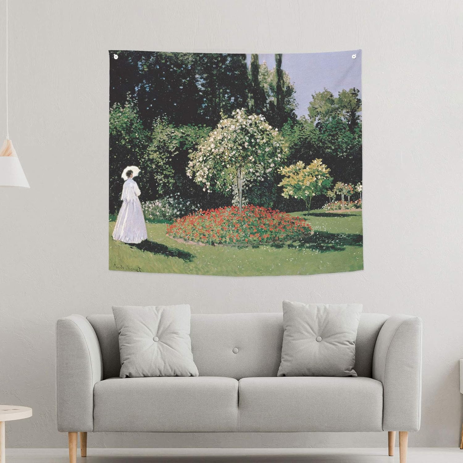 SANGSANGHOO Monet Woman in Garden Tapestry Wall Hanging 59x51 Art for Living Room Decoration