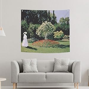 SANGSANGHOO Monet Woman in Garden Tapestry Wall Hanging 59x51 Art for Living Room Decoration
