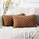 Yaertun Pack of 2 Super Soft Cozy Lumbar Decorative Throw Pillow Covers Fuzzy Plush Faux Fur Luxury Cushion Cover Pillowcase for Sofa Couch Bed Livingroom 12x20 Inch Brown
