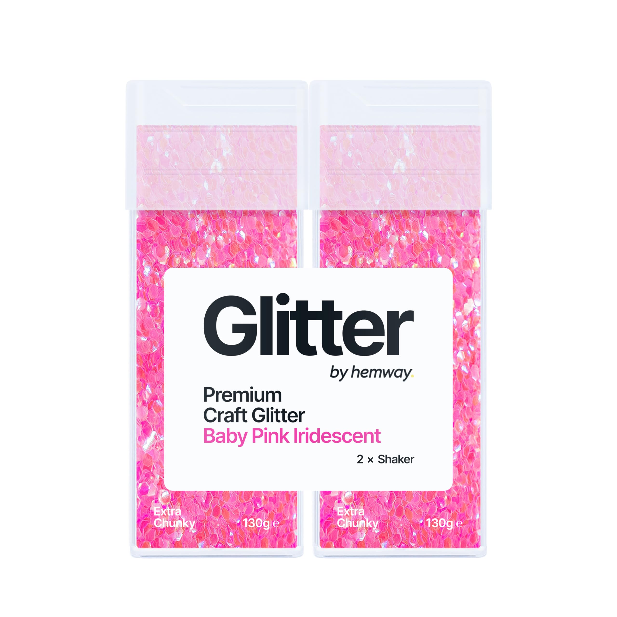 Hemway Glitter Shaker Baby Pink 130g x2 Pack Extra Chunky, Craft Glitter Shakers for Resin & Epoxy Crafts, Christmas Art Supplies, Nail, Body, Face, Eye, Festival, Crafting, Slime, Sparkle