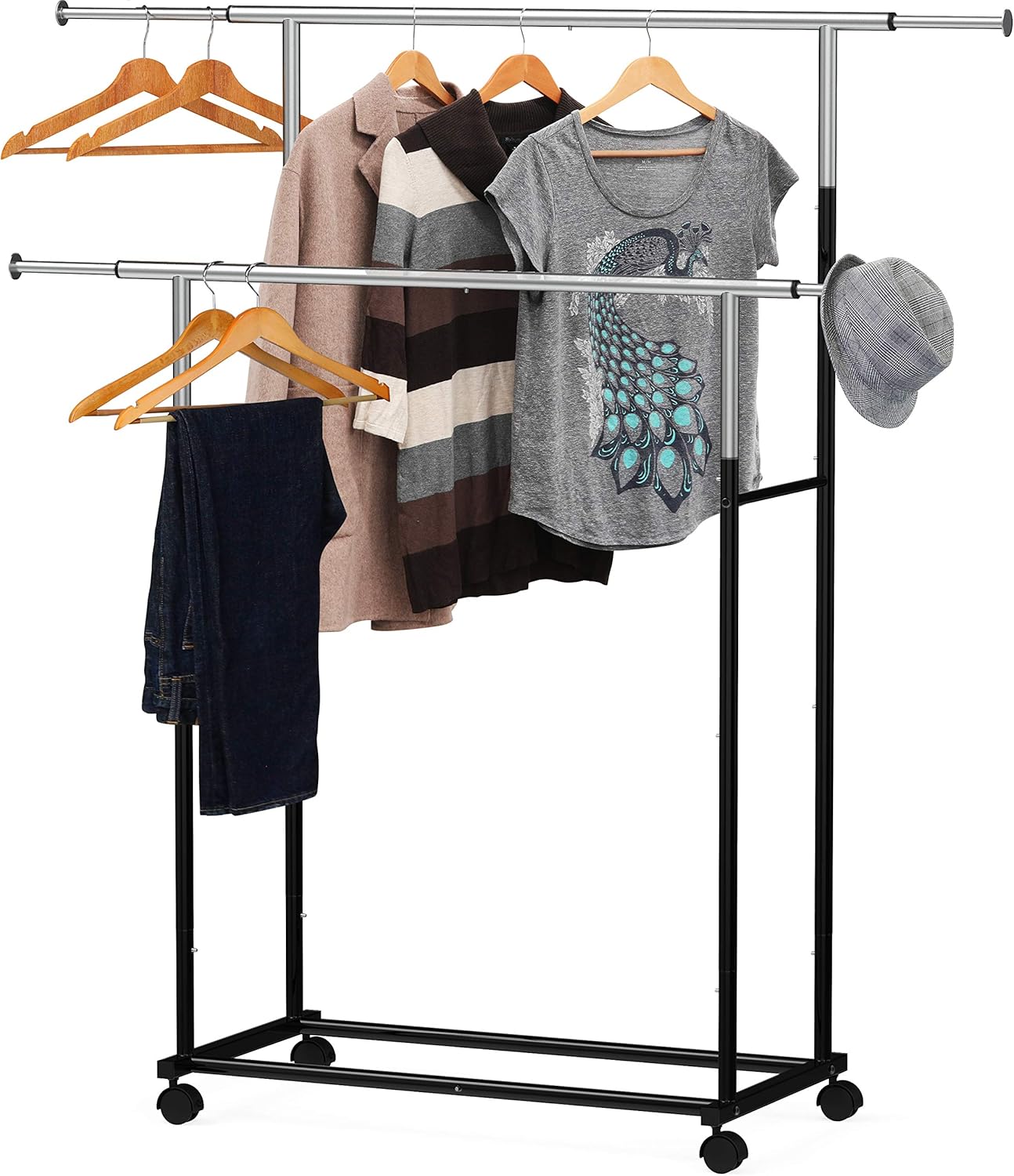 Simple Houseware Standard Double Rod Garment Rack, Black: Home & Kitchen