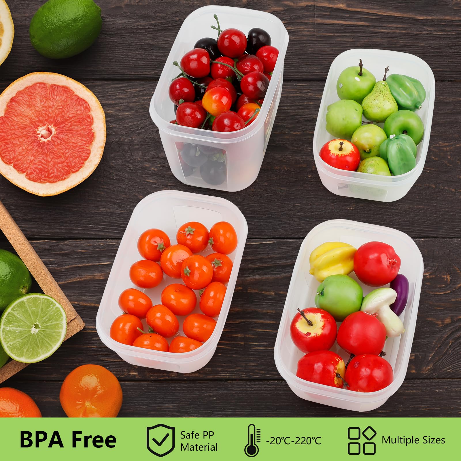 Cozary 5-teiliges PE Frischhalteboxen Set mit Deckel, Mikrowellen Gefriersicher, BPA-frei Food Container, Frischhaltedosen für Meal Prep, Vorratsdosen & Gefrierbehälter 6