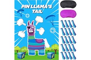 Haxpacal Video Game Party Decorations,Pin the Tails on Llama, Large Poster with 28PCS Tails Stickers for Pinata Party Games, Gamer's Birthday Theme Party Supplies, dmsj-2024-0515