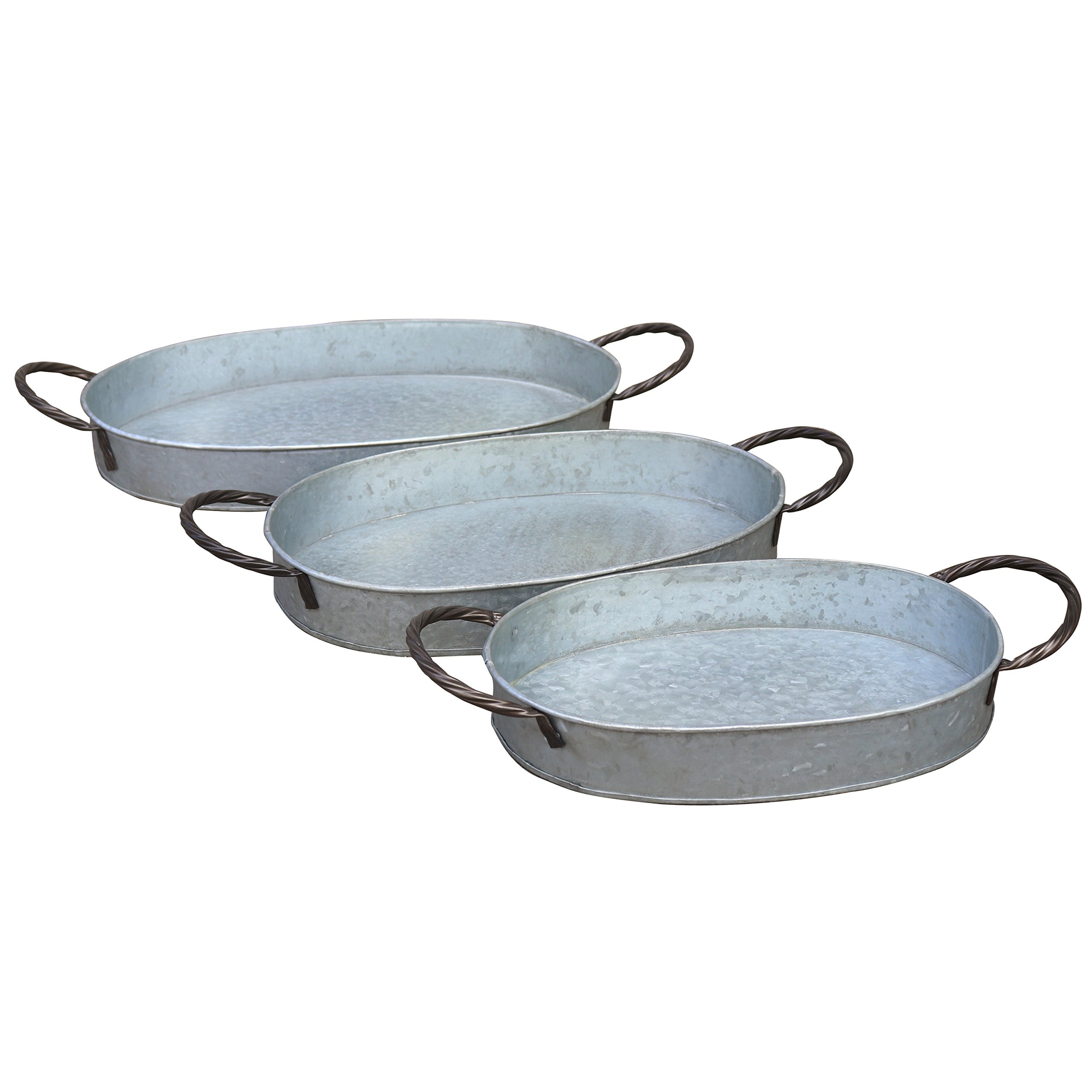 Barnyard Designs Oval Metal Decorative Nesting Tray Set, Vintage Rustic Distressed Design, Serving Trays for Country Kitchen, Coffee Table, Set of 3