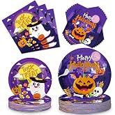 150 Pcs Halloween Plates and Napkins Sets - Cute Happy Halloween Party Supplies Tableware, Halloweens Disposable Paper Plates Napkins Set for Halloweens Birthday Party Decorations Favors, Serve 50