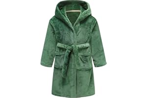 CJMJXPH Kids Toddler Boys Girls Fleece Robe Soft Hooded Bathrobe Pajamas Sleepwear 2-16 Years