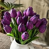 Tanvecle 20pcs Purple Artificial Tulip Flowers, Silk Fake Flowers 13" for Mother's Day, Easter, Valentine’s Day Gifts in Bulk, Home, Kitchen, Wedding Decorations