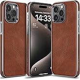 LOHASIC PU Leather Case for iPhone 15 Pro, Luxury Elegant Vintage Phone Cover for Men Women, Anti-Slip Grip Scratch Resistant TPU Bumper, 6.1 Inch, 5G, 2023 - Brown Grey
