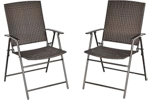 Outsunny Outdoor Wicker Dining Chair Set of 2, 2 Pieces Rattan Foldable Chair with Steel Frame for Garden, Backyard, Porch, B