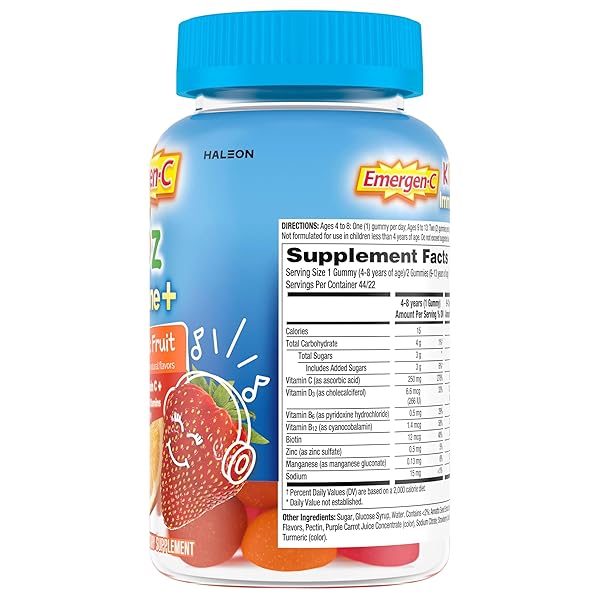 EMERGEN-C KIDZ IMMUNE+ IMMUNE SUPPORT DIETARY SUPPLEMENTS, FLAVORED GUMMIES WITH VITAMIN C, B VITAMINS AND VITAMIN D FOR IMMUNE SUPPORT, FUN-TASTIC FRUIT FLAVORED GUMMIES – 44 COUNT