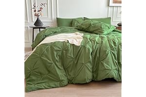 Maple&Stone Olive Green Comforter Set Queen, 7 Pieces Bed in a Bag Queen, Pintuck Bedding Sets with Comforter, Sheets, Pillowcases & Shams - Olive Green