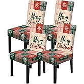 ANNA QUEEN Plaid Patchwork Snowflake Dining Chair Covers Set of 4,Cozy Rustic Stretch Slipcovers,Washable Universal Fit Chair