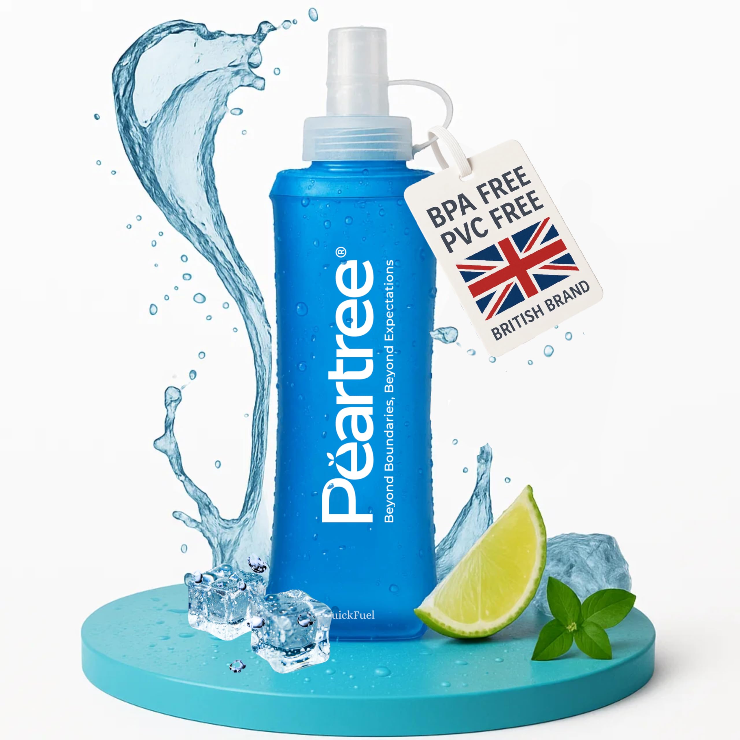 PEARTREE QuickFuel Soft Running Flask 250ml – Leakproof Collapsible Water Bottle for Marathons, Hiking & Trail Running – Handheld Hydration Bottle for Runners & Outdoor Sports