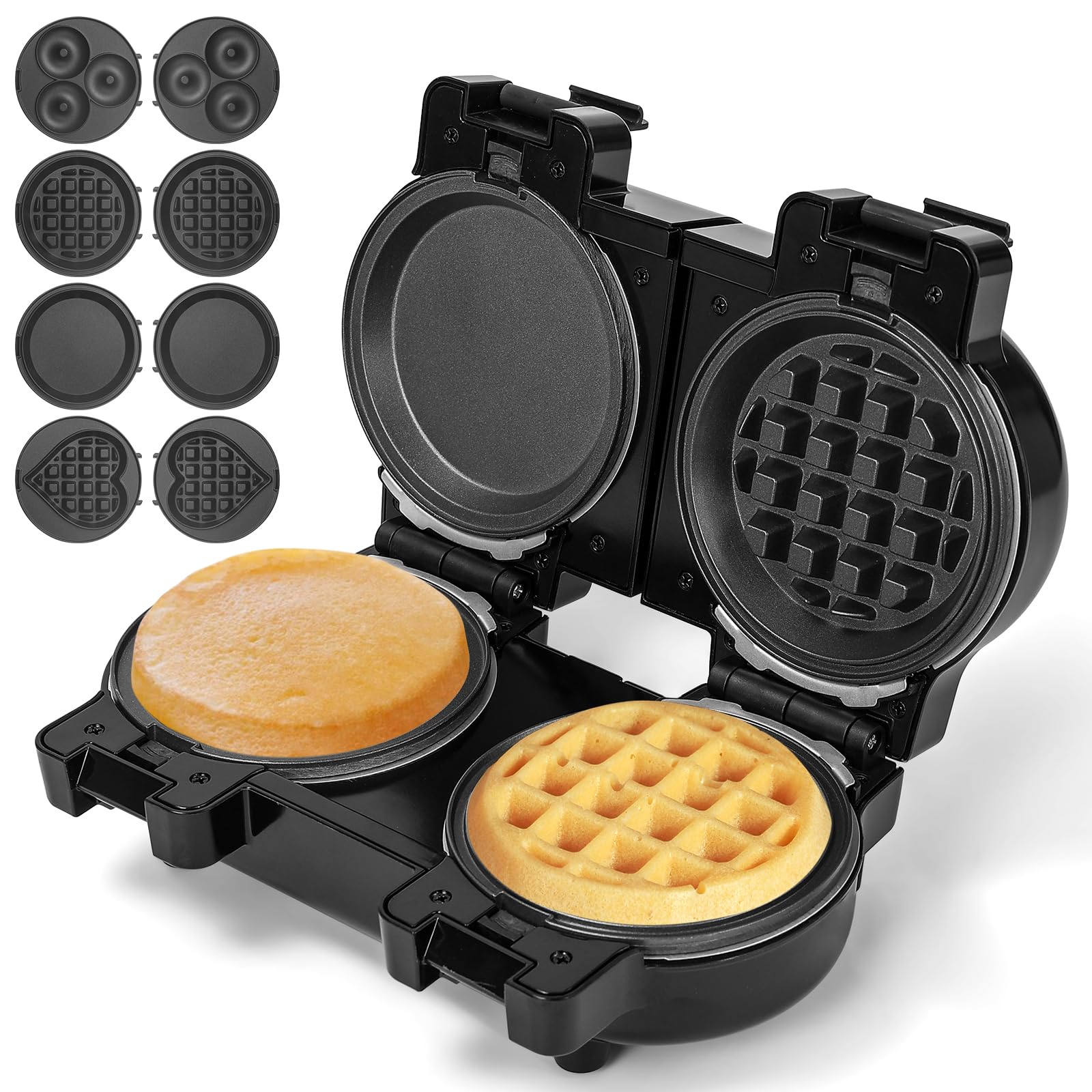 Photo 1 of Mini Waffles Maker with 8 Removable Plates, 4 in 1 Double Small Waffle Maker Mini- Waffle, Heart Waffle, Pancake, Donut, 5" Non Stick Waffle Iron for Kid, Use One/Both Sides By the Button On the Back