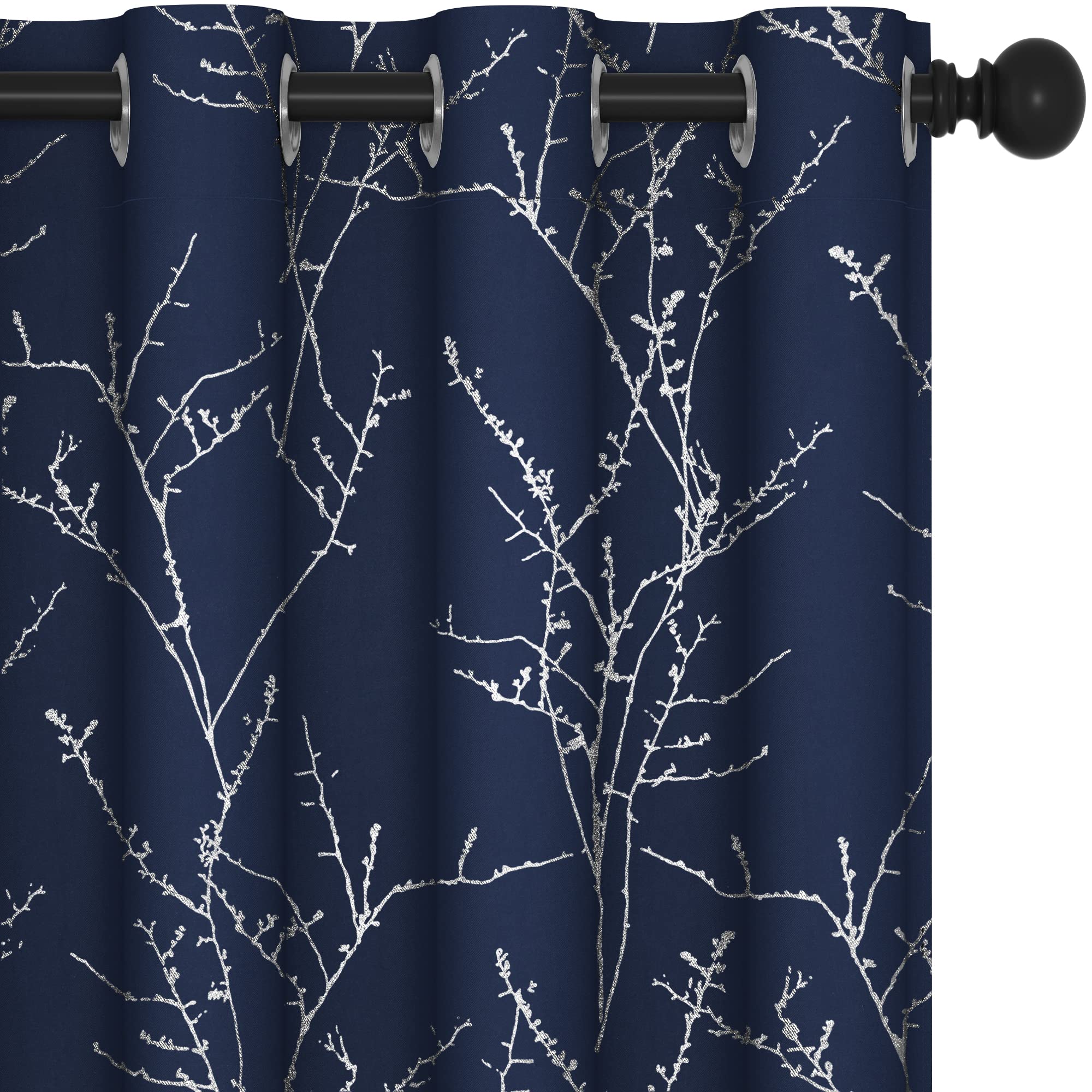 Deconovo Eyelet Curtains Blackout, Room Darkening Thermal Soft Tree Branches Printed Curtains for Bedroom, Navy Blue, 46 x 54 Inch (Width x Length), 2 Panels — image 1