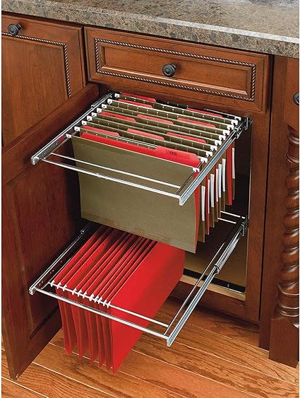 Amazon Com Rev A Shelf Ras Fd Kit Series 2 Tier Standard Height Base Cabinet File Drawer Organizer System For Letter Legal Size Files Chrome Home Kitchen