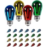 BlueStars 24-Pack 1W S14 Colored LED String Light Bulbs E26 Medium Base, Shatterproof Waterproof, Perfect for Outdoor Indoor Christmas Thankgiving Holiday Decoration, Red/Green/Blue/Yellow