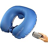 TREKOLOGY Inflatable Neck Pillow for Travel – Compact Ultralight Air Pillow with Button Inflation & Quick Deflate – Dual-Fabric Neck Support Cushion for Airplane, Car, Train, Bus