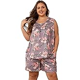 Vozanet Women's Sleeveless Pajama Sets Tank Top and Shorts Sleepwear With Pockets Plus Size Floral Ladies Nighty Loungewear