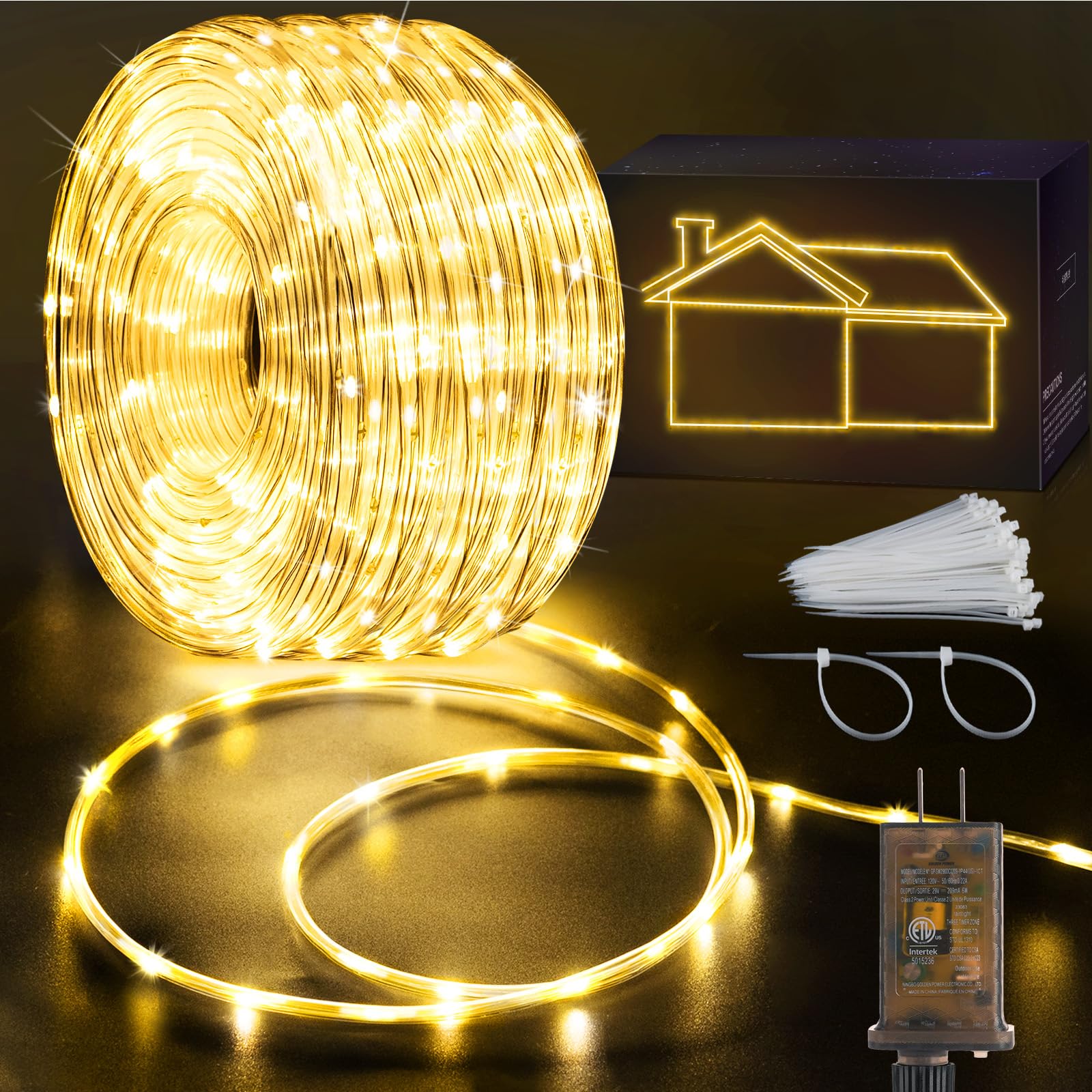 Photo 1 of KNONEW 164FT 500LED Rope Lights for Outside,Outdoor String Lights Waterproof 8 Modes Clear Tube Light for Indoor,Bedroom,Wedding,Garden,Patio,Christmas,Tree,Rv,Holiday Decoration(Warm White)