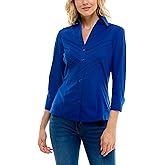 Zac & Rachel Womens Poplin Shirt with Rib Knit and ¾ Sleeve