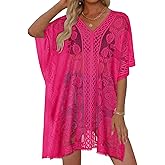 Womens Lace Bathing Suit Cover Up V Neck Swimsuit Coverup Summer Swim Coverups Loose Bikini Beach Dress