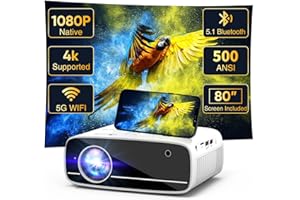【Projector Screen Included】 Real 1080P Projector with WiFi 6 and Bluetooth, 4K Supported, 500ANSI, Portable Mini Projecteur C