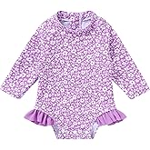 YOUNGER TREE Baby Swimsuit Girl Long Sleeve Ruffle Zipper Rash Guard Infant One Piece Swimwear Toddler Bathing Suit Girl