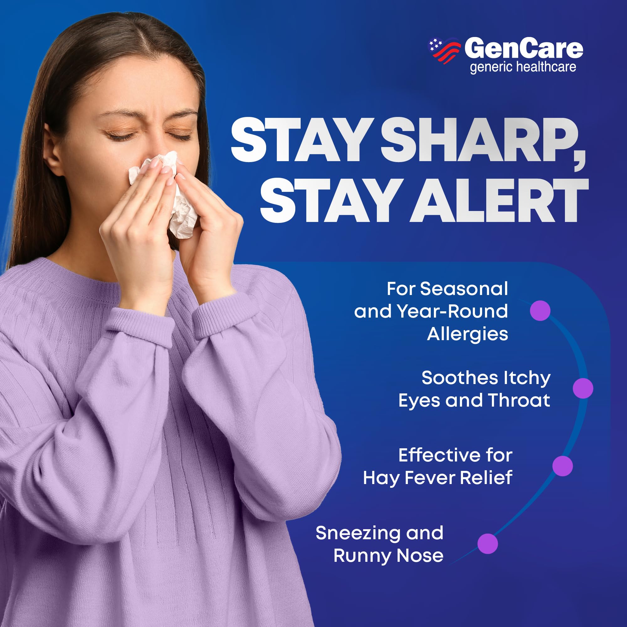 GenCare - Allergy Relief Pills | Fexofenadine HCl 180mg 50 Tablets | Non Drowsy Antihistamine Allergy Pills for Hay Fever, Seasonal Allergies, Outdoor & Indoor Allergies | Relieves Itchy Eyes & Nose
