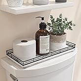 Bathroom Toilet Tank Tray, 13" Wood Toilet Paper Storage Basket Tray Back of Toilet Basket Organizer,Vanity Tray for Perfume Makeup Candle Decor, Black & Farmhouse White