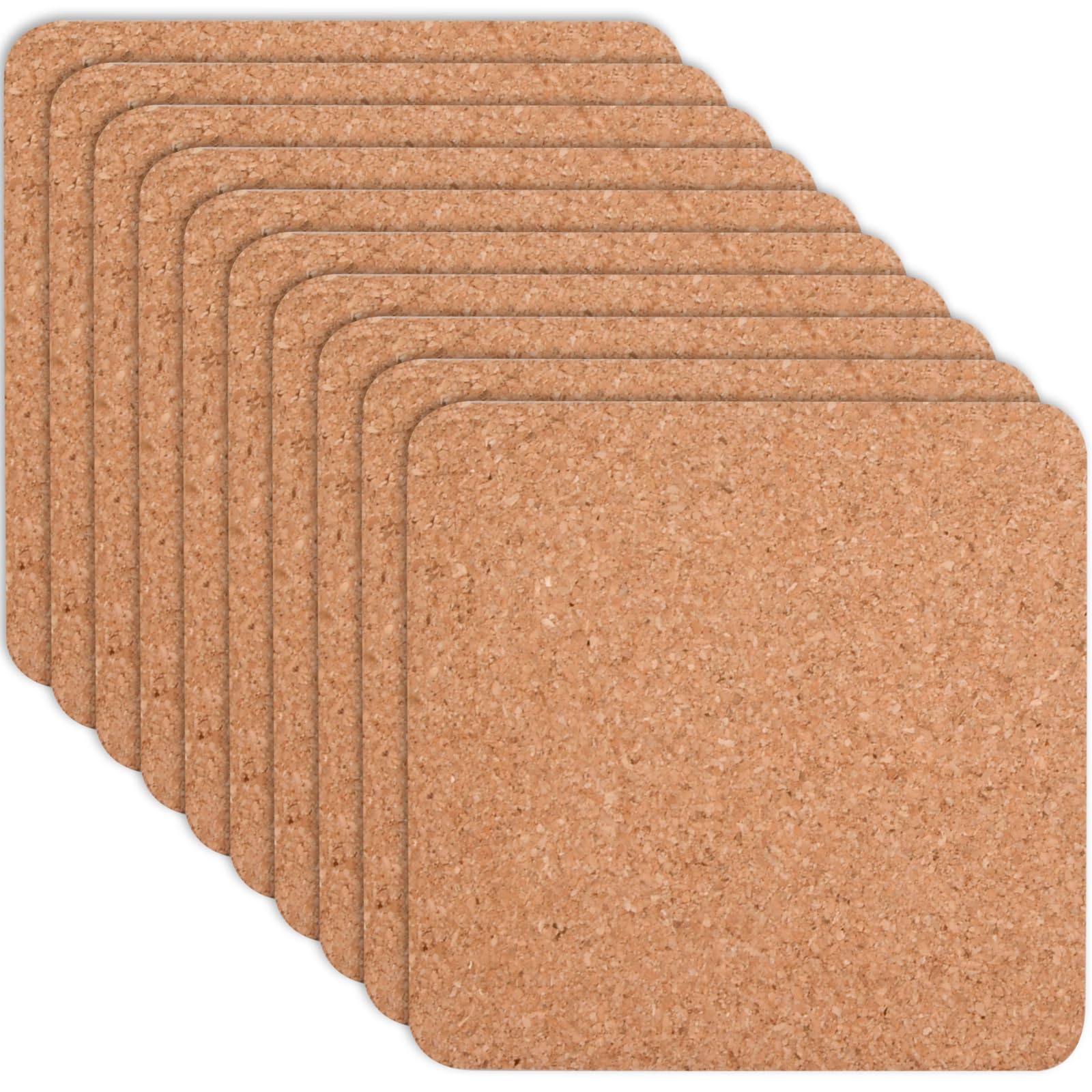 10 Pack Non Slip Durable Cork Coasters - Square Cork Pad, Thick Wooden Drink Coasters, 10 cm, for Coffee, Wine, Tea & Drinks - 0.2 Inch Thick