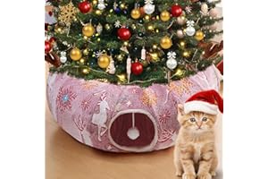 Tristcily Christmas Tree Cat Tunnel Bed-Christmas Cat Donut Tunnel with Christmas Tree Skirt, Multifunctional Round Pet Cave Toy Suitable for Kittens/Puppies/Rabbits/Ferret（Flannel）