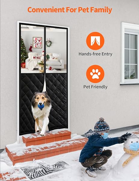MAGNETIC THERMAL INSULATED DOOR CURTAIN FOR 48″X 80″ DOORS, VISIBLE DOOR COVER FOR HEAT INSULATION, MAGNETIC CLOSURE THICK BLANKET FOR DOORWAY TO KEEP WARM IN WINTER COOL IN SUMMER