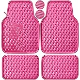 CAR PASS Deep Tray Rubber Car Mats, Heavy Duty All-Weather Floor Mat for Car, Durable Anti-Slip 3D Rhombus Waterproof Car Floor Mats, Universal Fit for Truck SUV Vehicle Automotive, 4 Pieces Hot Pink