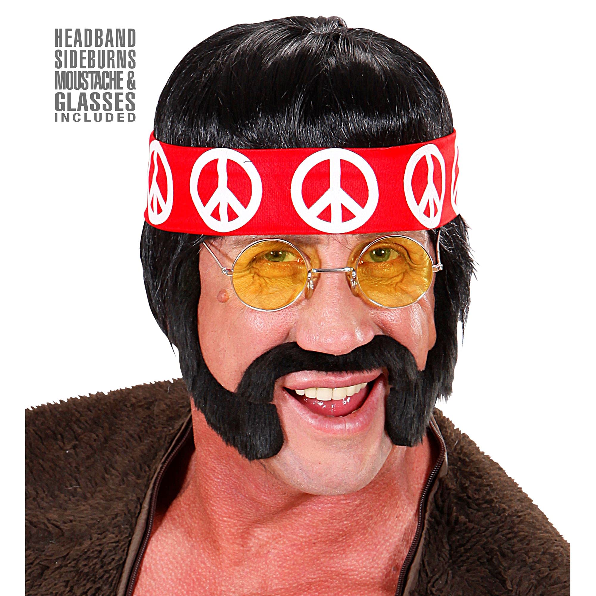 Black Hippie withSideburns Wig for Hair Accessory Fancy Dress