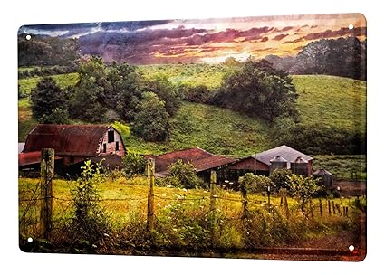 Amazon Com Tin Sign Feng Shui Picture Old Farm Pasture Decorative
