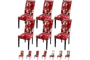JQinHome Snowman Christmas Chair Covers Set of 6,High Stretch Removable Washable Chair Seat Protector Cover for Christmas Decoration-Christmas Theme Decor with Snowflake(Snow Man)