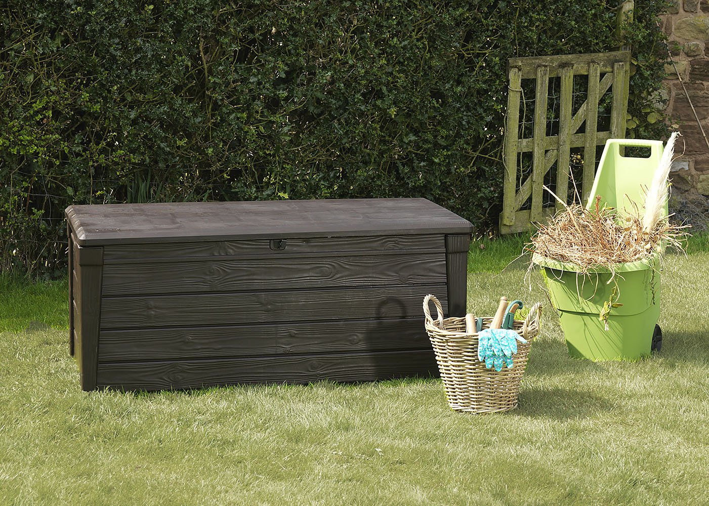 Keter Brightwood 120 Gallon Outdoor Resin Garden Patio Storage