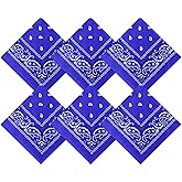 Blulu 6 Pcs Neon Color Cowboy Bandanas for Men Women Assorted Paisley Pattern Handkerchiefs 22 x 22 Inch Kids Headwrap Scarfs