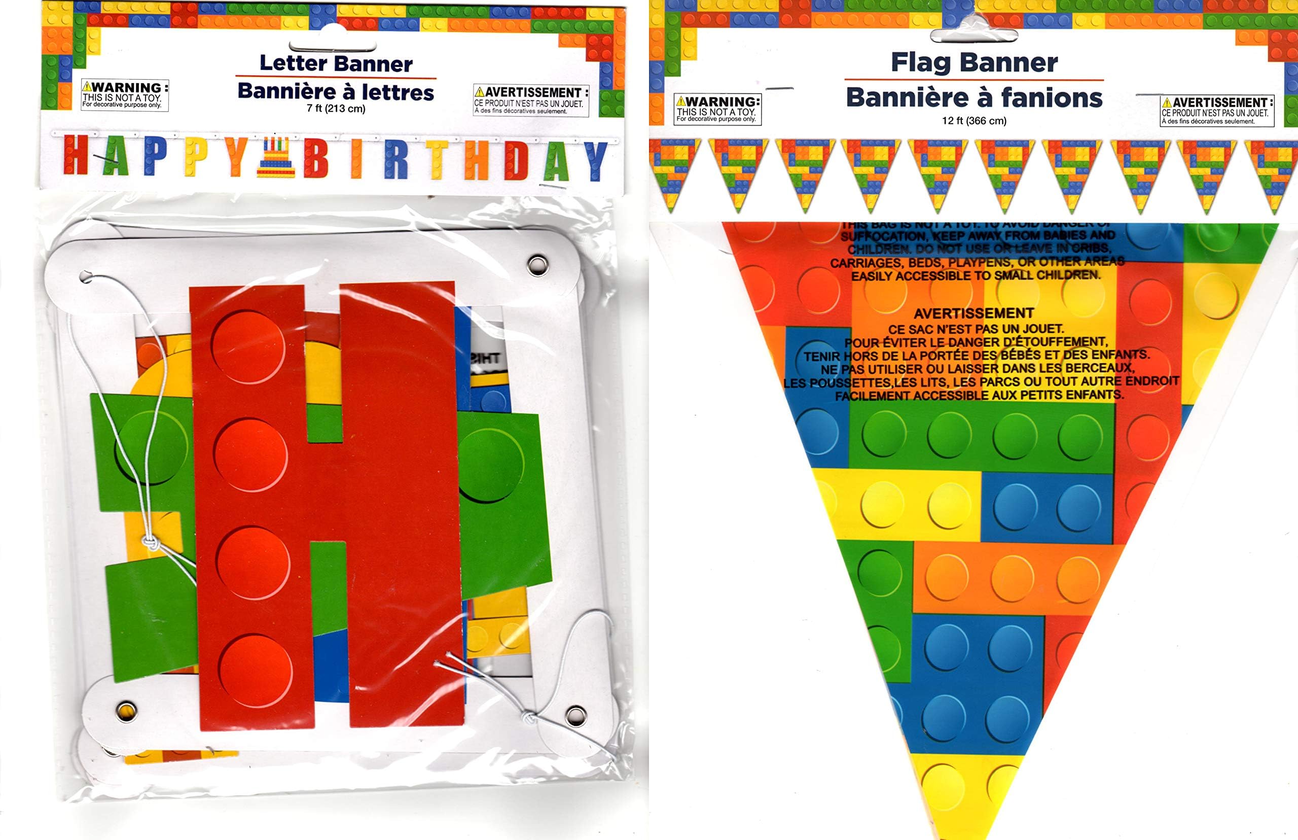 Lego Style Happy Birthday Banner & Lego Style Flag Banner