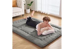 VIPBED Japanese Floor Futon Mattress Queen Size, 4" Thicken Foldable Mattress Tatami Mat Sleeping Pad, 25D Foam Filled Traditional Shiki Futon (shikibuton), Designed in Japan (Dark Grey 60"x 80")