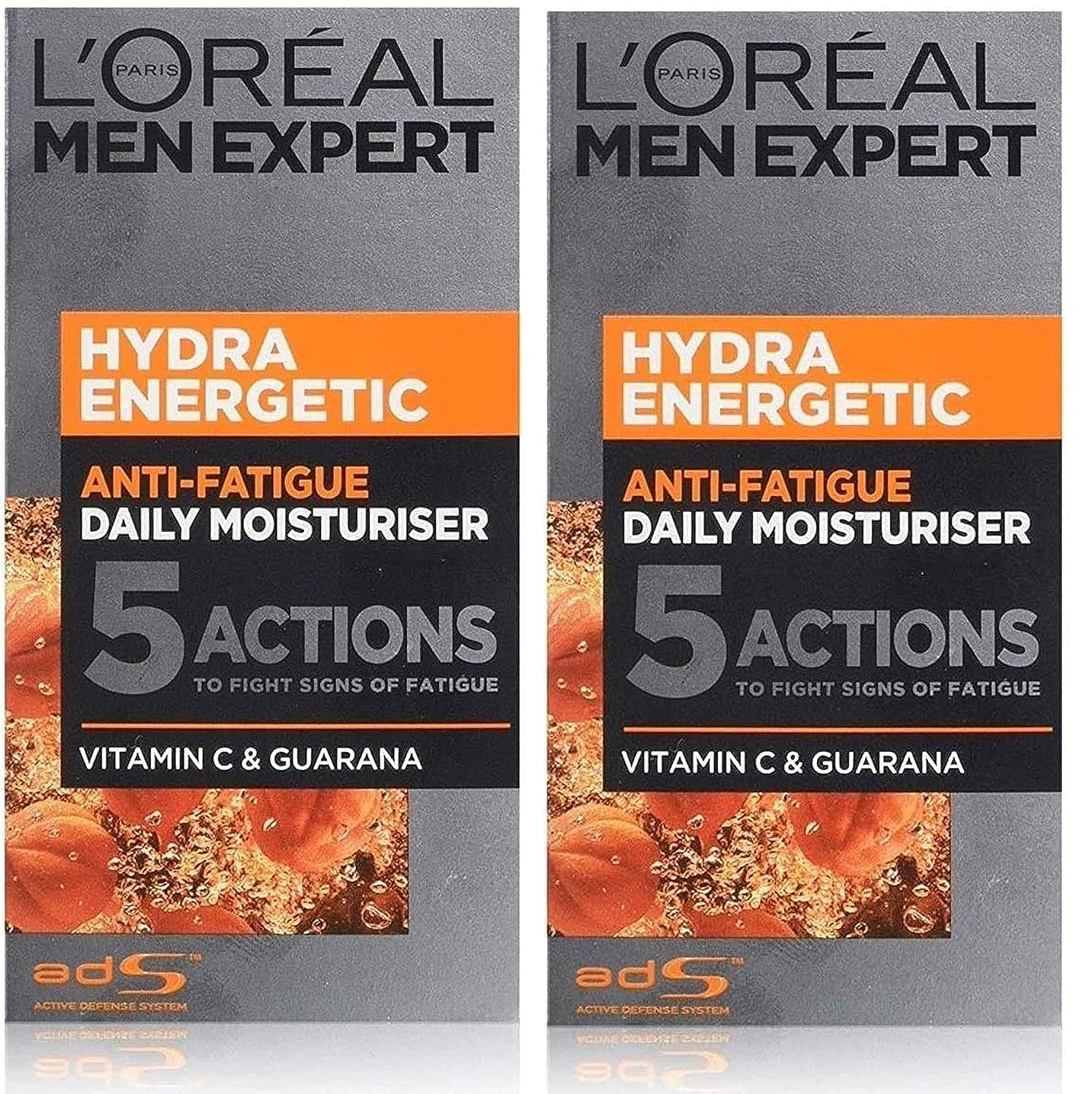 L'Oreal Paris Men Expert Hydra Energetic, Anti-Fatigue Moisturiser for Men, 50 ml 2 Pack