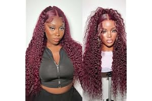 VELOMA 99J Burgundy Deep Wave Lace Front Wigs Human Hair 13x4 HD Lace Frontal Wigs Human Hair Lace Front Wigs Pre Plucked 99j Burgundy Deep Curly Wigs Human Hair Wigs For Women 180% Density 24 Inch