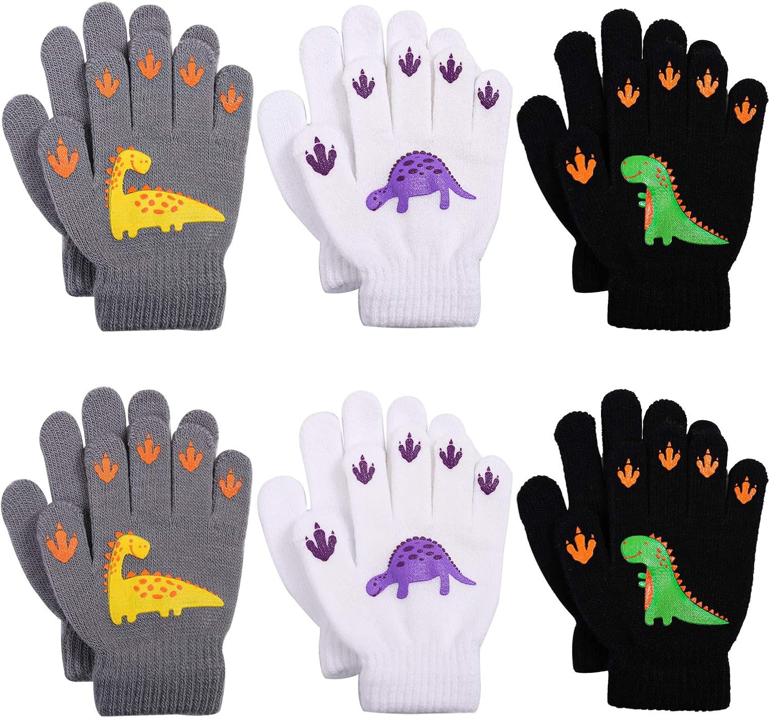 Cooraby 6 Pairs Kids Warm Magic Gloves Winter Stretchy Knit Gloves for Boys Girls: Clothing