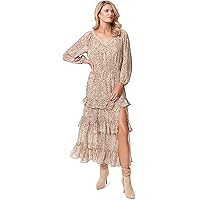 Jessica Simpson Womens Baianca V-Neck Ruffle Maxi Dress, Pressed Florets -  Black/Draf, Small US at Amazon Women's Clothing store